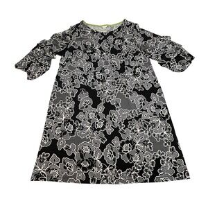 Cato Floral Textured Print Shift Dress 3/4 Sleeve Black White Casual Comfortable